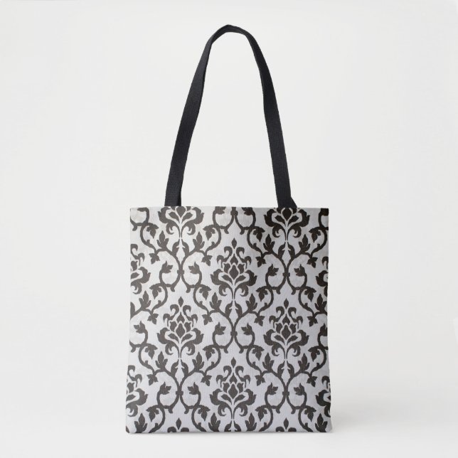 Bolsa Tote Padrão de wallpaper damask preto (Frente)