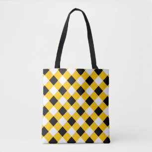Bolsa Tote Padrão de Xadrez Amarelo e Branco do outono