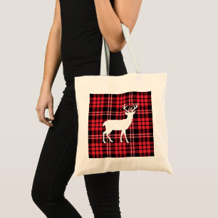 Bolsa Tote Padrão de Xadrez do Tartan Vermelho, White Christ
