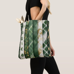 BOLSA TOTE PADRÃO DE XADREZ VERDE COM SHAMROCTS VERDE E BRANC