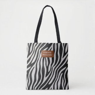 Bolsa Tote Padrão de Zebra Preto Branco Conhaque Marrom, Seu