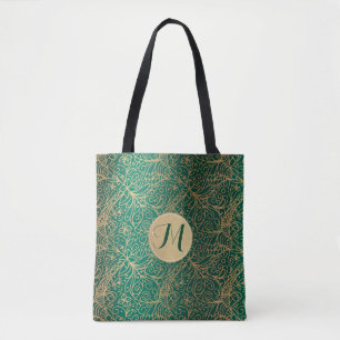 Bolsa Tote Padrão decorativo e monograma do Ornamentado verde