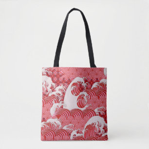 Bolsa Tote Padrão decorativo sem costura com ondas em chinê