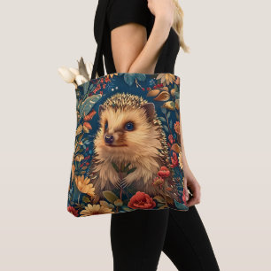 Bolsa Tote Padrão deouriço Vintage Floral Jardim Floresta