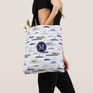 Bolsa Tote Padrão divertido de barcos náuticos Um Dia no Rio