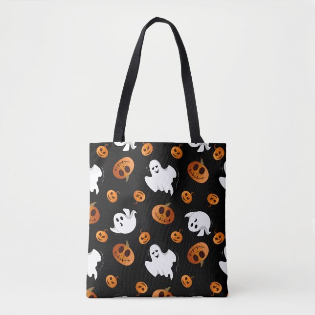 Bolsa Tote Padrão Divertido de Fantasma de Abóbora de Hallowe (Frente)