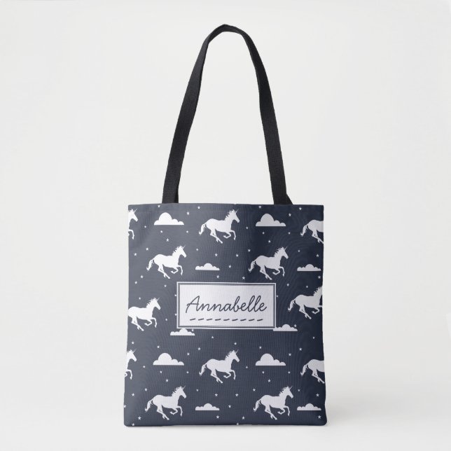 Bolsa Tote Padrão do Céu do Unicorn Midnight Personalizado (Frente)