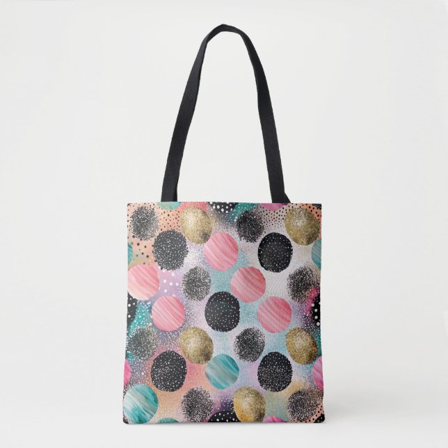 Bolsa Tote Padrão do círculo abstrato - com brilho e manchas (Frente)