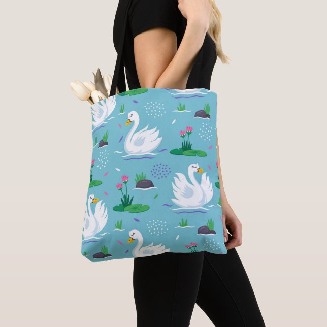 Bolsa Tote Padrão do Cisne Elegante (Close Up)