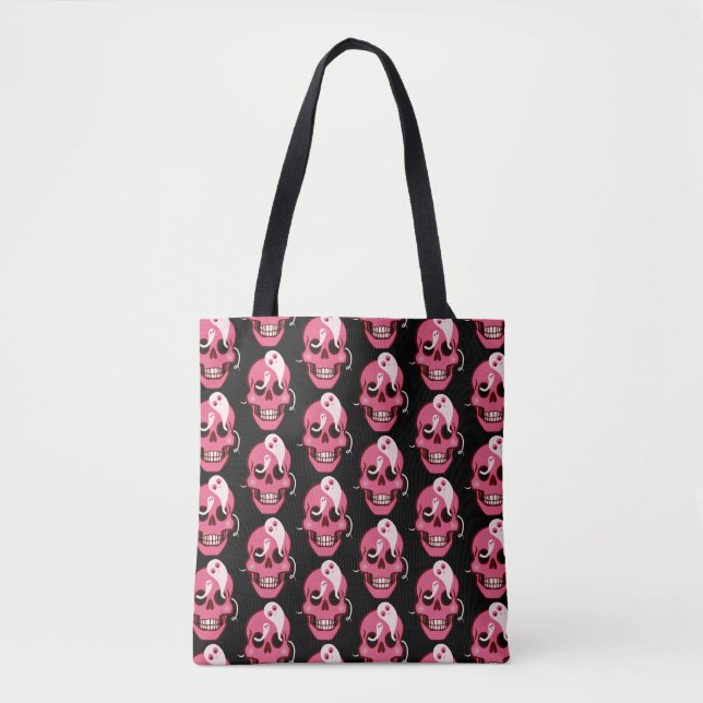 Bolsa Tote Padrão do crânio rosa (Frente)