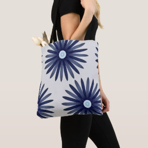 Bolsa Tote Padrão do Gráfico da Flor Azul