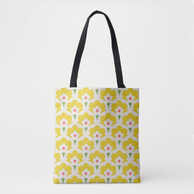 Bolsa Tote Padrão do Jardim da Flor Amarelo Retroativo (Frente)