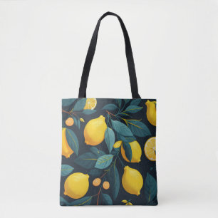 Bolsa Tote Padrão do jardim de limão. Fruta tropical amarela