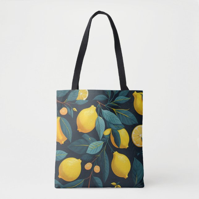 Bolsa Tote Padrão do jardim de limão. Fruta tropical amarela (Frente)