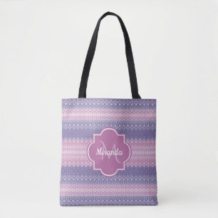 Bolsa Tote Padrão do Knit Roxo Na moda com Monograma e Nome