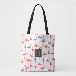 Bolsa Tote Padrão do Monograma de Flamingos Rosa | Saco de To