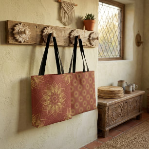 Bolsa Tote Padrão do Ouro moderno e Terracotta Mandala