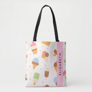 Bolsa Tote Padrão do sorvete, Cone do Sorvete, Seu Nome