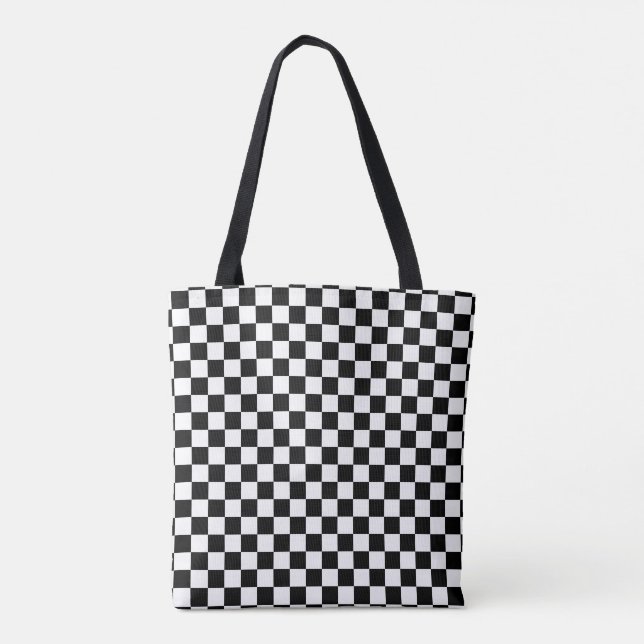 Bolsa Tote padrão do verificador branco preto (Verso)
