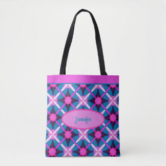 Bolsa Tote Padrão dos anos 60 em Rosa, Roxo e Azul, Retro