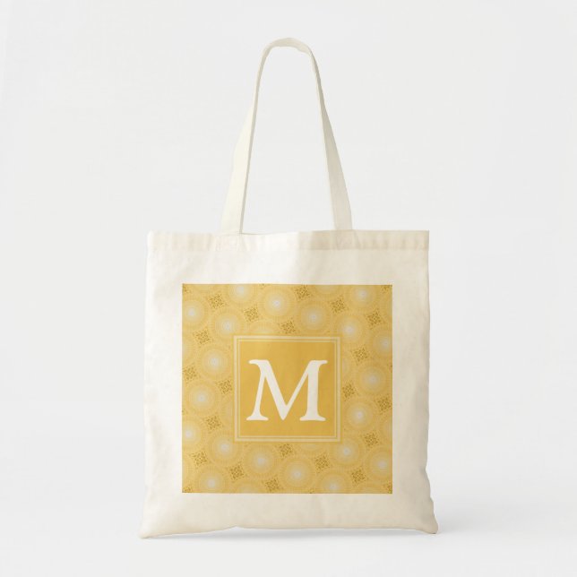 Bolsa Tote Padrão dos círculos amarelos monograma (Frente)