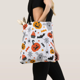 Bolsa Tote Padrão dos símbolos do Dia das Bruxas em branco