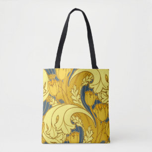 Bolsa Tote Padrão Dourado da Tulipa Azul da Vintage