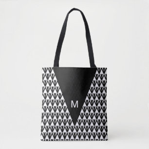 Bolsa Tote Padrão e Monograma do Diamante Branco Preto Elegan