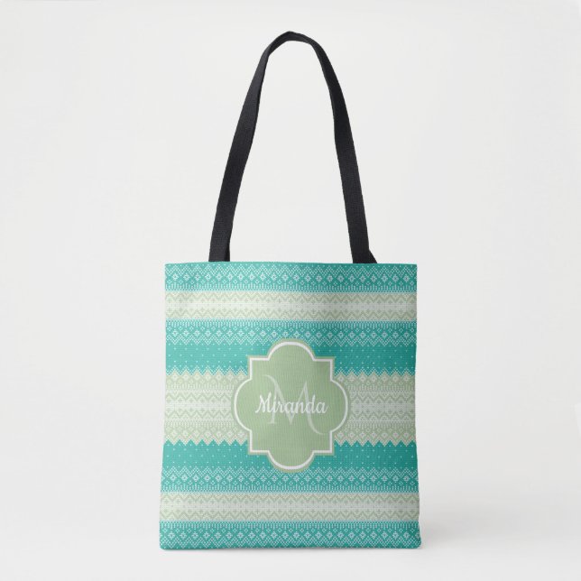 Bolsa Tote Padrão e nome do kit verde do Teal Neo Mint (Frente)