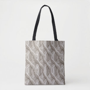 Bolsa Tote Padrão Elegante de Tricô de Corda Bege