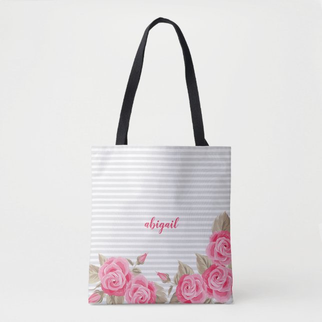Bolsa Tote Padrão elegante e Rosa rosa elegante (Frente)