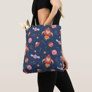 Bolsa Tote Padrão Espaço Infantil com Foguetes & Planetas