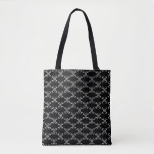 Bolsa Tote Padrão espiral branco elegante & listra em preto