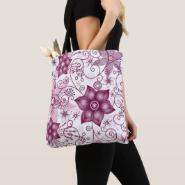 Bolsa Tote Padrão Espiral Floral Rosa e Branco