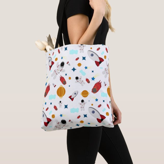 Bolsa Tote Padrão externo e astronauta do garoto (Close Up)