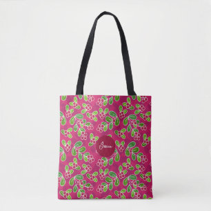 Bolsa Tote Padrão Festivo De Folhagem De Morango, Fuchsia