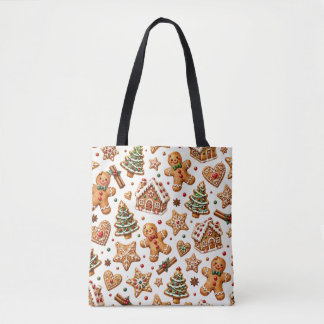 Bolsa Tote Padrão Festivo de Natal com Biscoitos de Gengibre