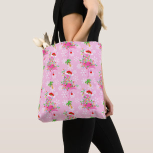 Bolsa Tote Padrão Flamingo Rosa de Natal