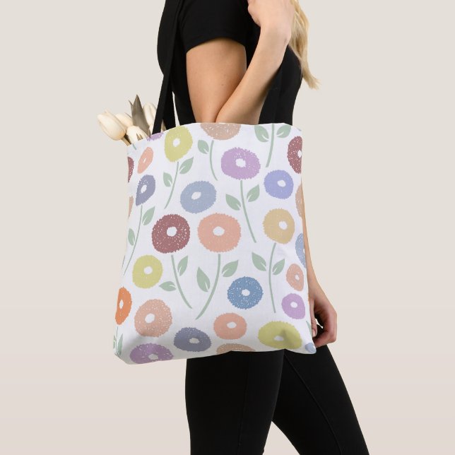 Bolsa Tote Padrão Flor Fuzzy Lg Pastéis em Branco (Close Up)