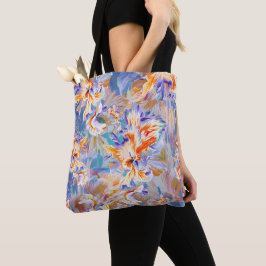 Bolsa Tote Padrão Floral Abstrato Vibrante Laranja e Azul