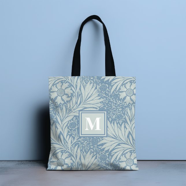 Bolsa Tote Padrão Floral Azul do Monograma (Criador carregado)