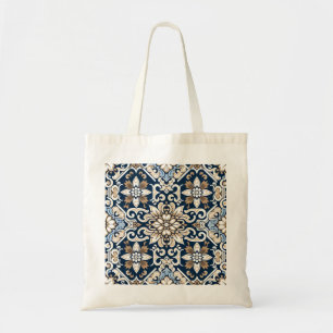 Bolsa Tote Padrão Floral Azul e Batik Marrom impressionante