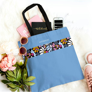 Bolsa Tote Padrão Floral Azul Elegante Moderno Tendência