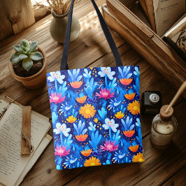 Bolsa Tote Padrão Floral Azul Ousado – Botânica Divertida