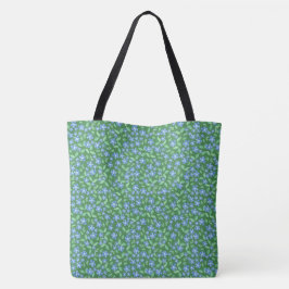 Bolsa Tote Padrão Floral Azul Periwinkle Ditsy em Verde