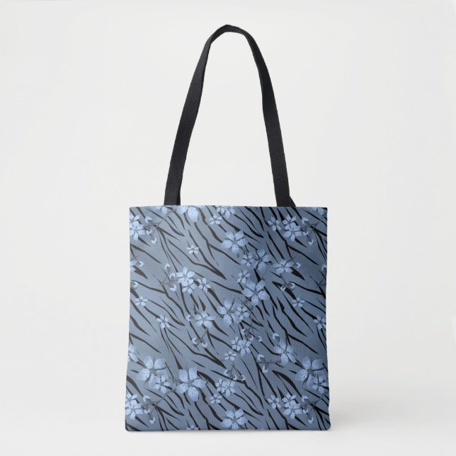 Bolsa Tote Padrão floral, azul, tigre (Frente)