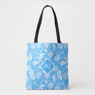 Bolsa Tote Padrão Floral Azul Tropical com Monograma em Diama