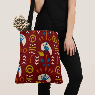 Bolsa Tote Padrão Floral Boho de Verão Étnico Vermelho