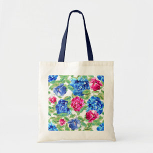 Bolsa Tote Padrão Floral Bonito Rosa e Azul Vibrante