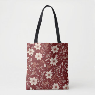 Bolsa Tote Padrão Floral Botânico de Casa de Campo Vermelho V